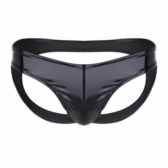 Men's New PVC Black Vinyl Backless Briefs Open Back Underwear - Picture 8 of 15